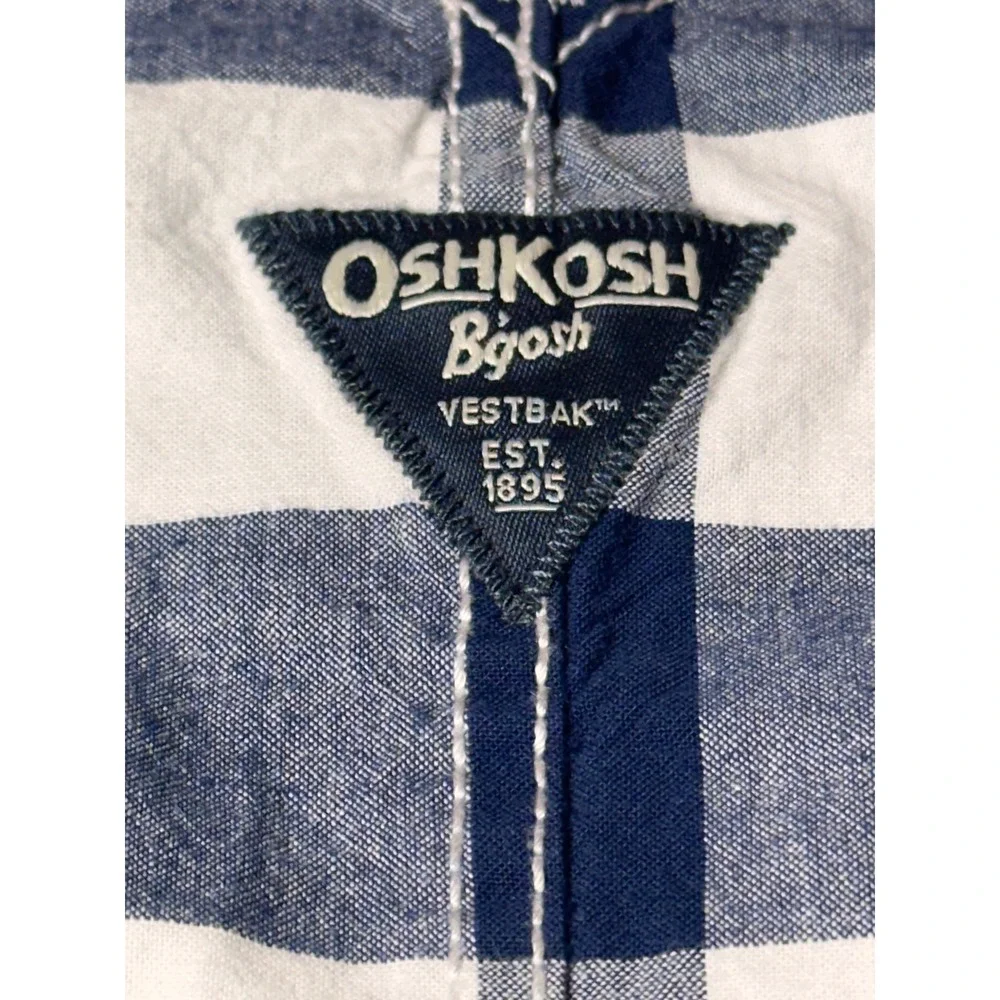 OshKosh B'gosh Overalls Toddler‎ 4T Navy White Plaid Excellent Vestbak Shortalls